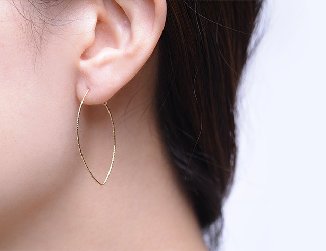 K18フープピアス elegant leaf hoop L フープピアス ピアス ゴールド