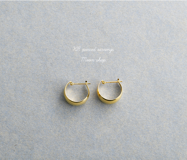 K18 ピアス Moon-shape 7mm_15mm [ラッピング可] K18 18金 18k ゴールド 月型甲丸 月甲 月甲型 甲丸 フープ シンプル ミニマル 小さめ レディース ジュエリー アクセサリー　おしゃれ_1