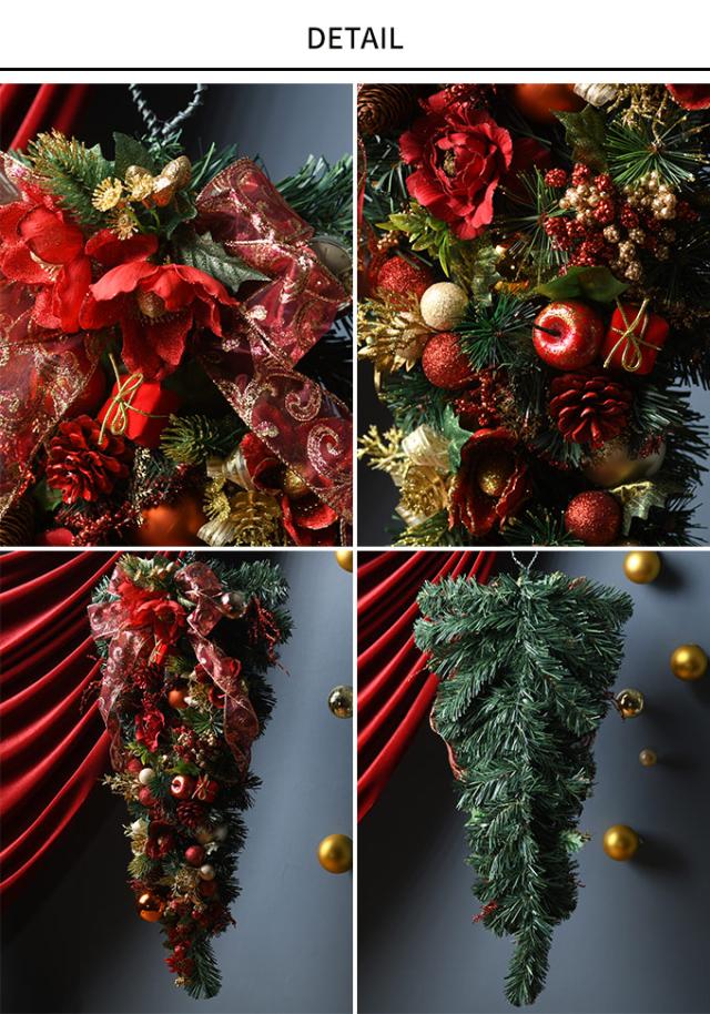 クリスマス雑貨 レッドリボンスワッグ 高さ63cm リース かわいい 装飾 インテリア 雑貨 ナチュラル 壁掛け 【送料無料】_2