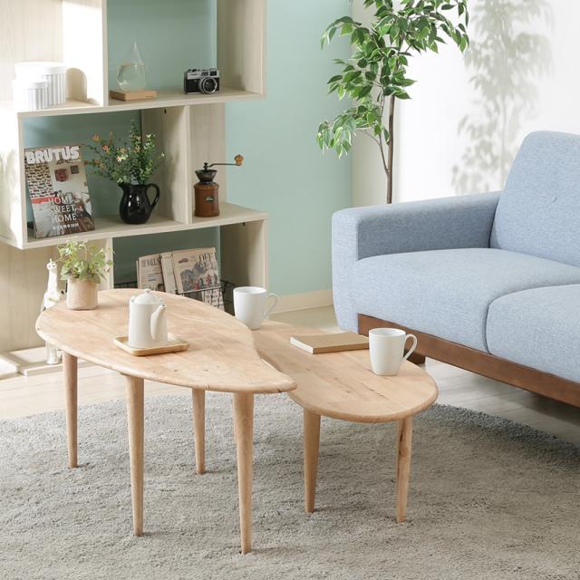 Natural Signature 木製 センターテーブル COFFEE 2脚セット ダイニングテーブル 天然木 ナチュラル 家具 コーヒーテーブル カフェテーブル リビング 一人暮らし 【送料無料】_1