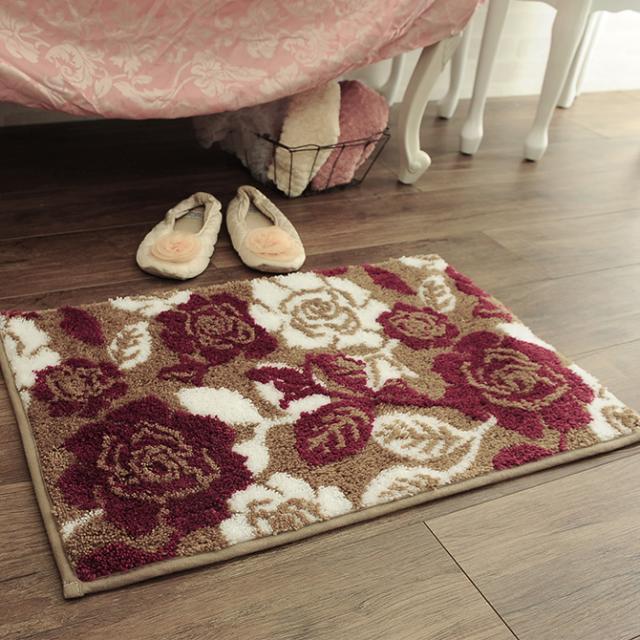 ローズ柄 フロアマット 45 70cm バスマット おしゃれ 滑り止め