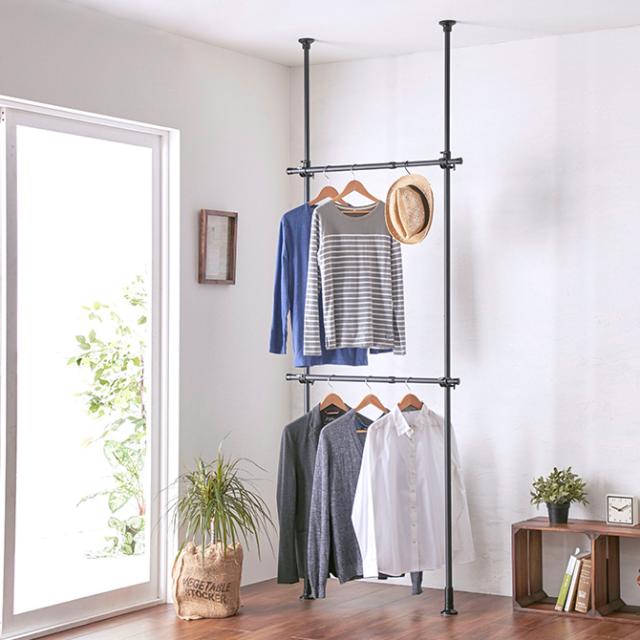 突っ張り強力2段ハンガー マットブラック 洗濯物干し 室内 突っ張り つっぱり 強力 おしゃれ 黒 ツヤ消し インダストリアの通販はau Pay マーケット Lifeit ライフイット