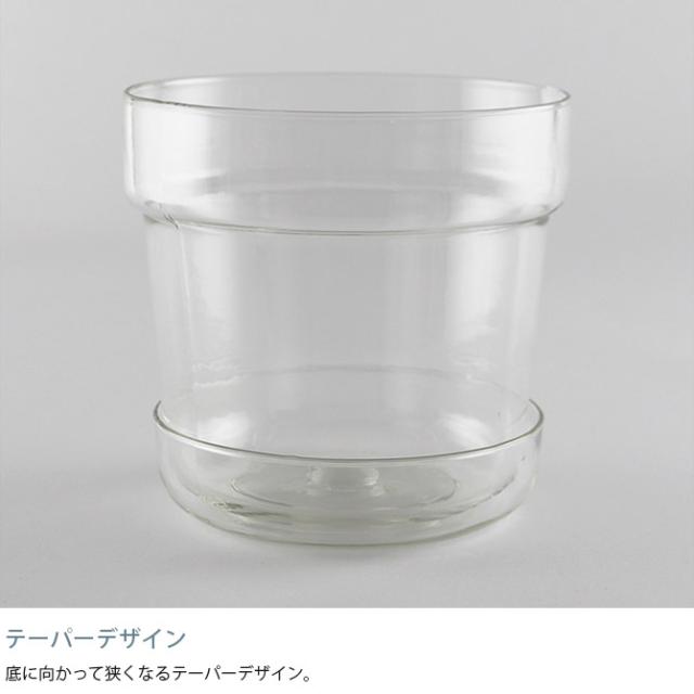 shesay シセイ リューズガラス プレート付き フラワーポット テーパー LL ポット 植木鉢 ガラス 7号鉢 おしゃれ シンプル 透明 クリア 多肉植物 塊根植物 鉢・プランター