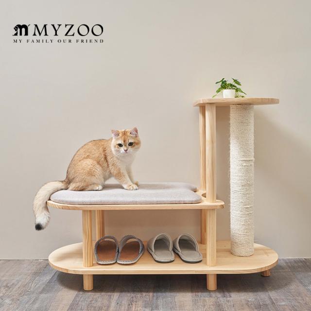 MYZOO マイズー 猫用シューズスツール Trinet キャットタワー キャットスツール シューズラック シューズスツール スリッパ置き 玄関 猫用 爪とぎ 木製