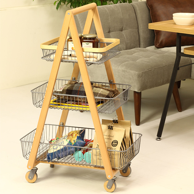 Mash マッシュ CARRY BASKET WAGON-M キャリーバスケットワゴン-M ワゴン スチール 木製 キャスター付き キッチンワゴン