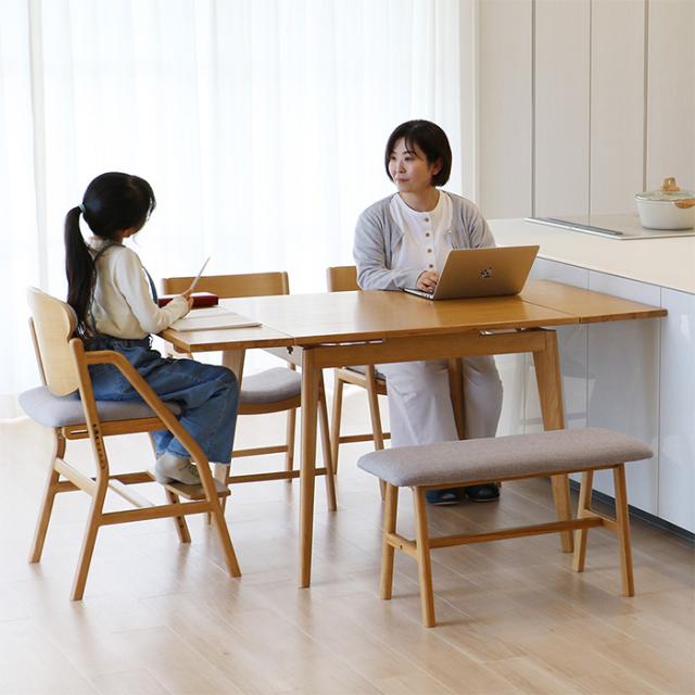 E-toko いいとこ Extension Table ダイニングテーブル 伸縮式 拡張 2人掛け 4人掛け 90cm 120cm 150cm 木製 伸長式テーブル シンプル おしゃれ 北欧 家具 インテリア リビング学習_5