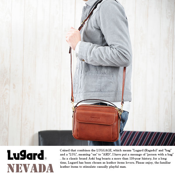 青木鞄 Lugard 牛ヌメ革2wayショルダーバッグ NEVADA  男性用 メンズ ミニショルダーバッグ 横型 2way 本革 牛革 レザー 鞄 かばん 青木鞄 日本製 レザーバッグ  【送料無料】