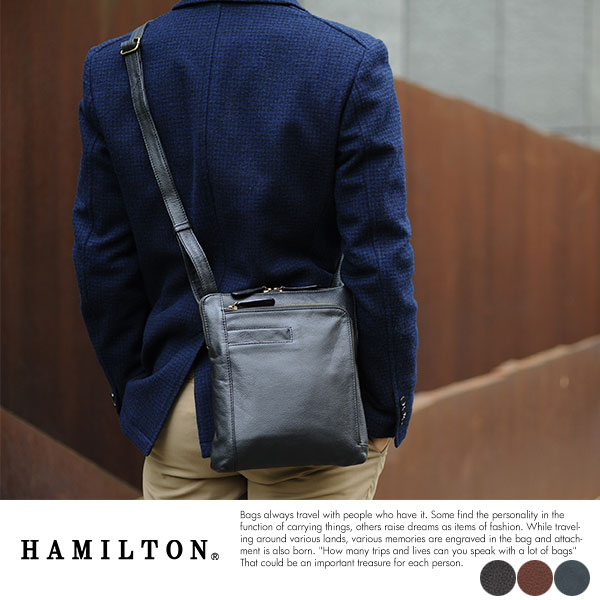 HAMILTON 牛革薄マチミニショルダーバッグ 【送料無料】