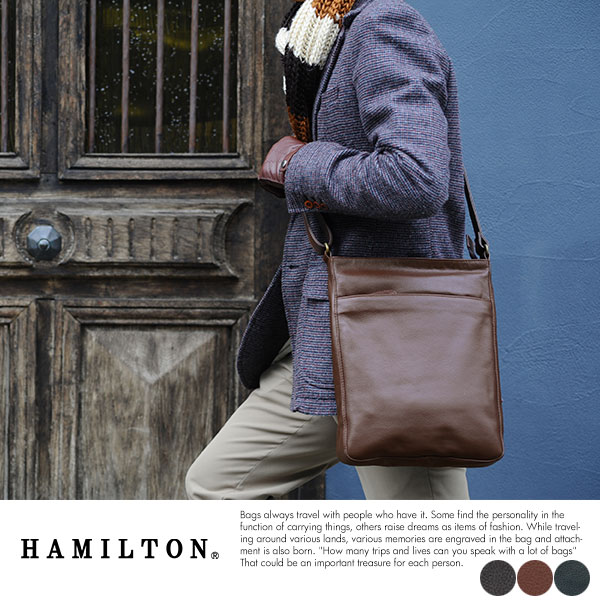HAMILTON 牛革 薄マチ メンズショルダーバッグ  ブランド おしゃれ A4 ショルダー バッグ ハミルトン  【送料無料】