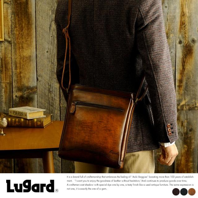 青木鞄 Lugard シャドー牛革 ショルダーバッグ G-3  男性用 メンズ ショルダーバッグ 縦型 B5 本革 レザー 日本製 スリム 薄型 鞄 かばん バッグ  【送料無料】