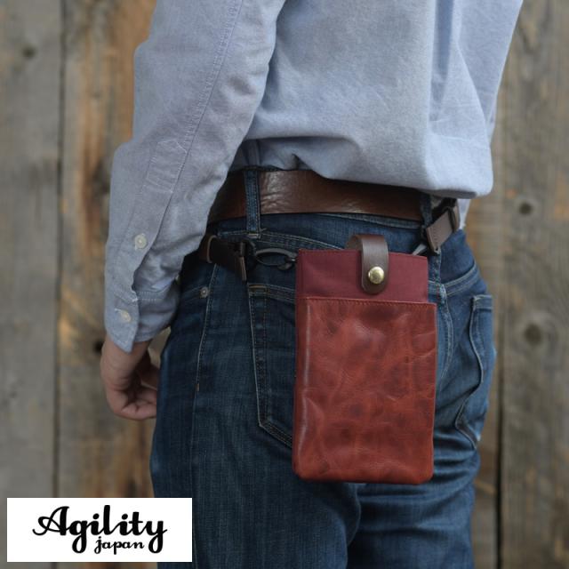 AGILITY 2wayシザーバッグ 牛革×コットン Walk  男性用 メンズ ウエストポーチ 革 本革 レザー 日本製 ミニショルダーバッグ コンパクト 手ぶら 散歩 街歩き 鞄 かばん バッグ  【送料無料】