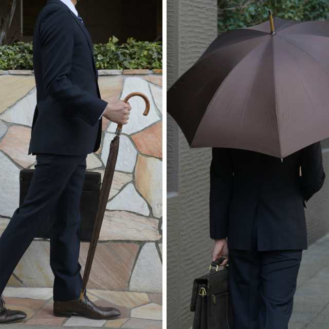 Ramuda メンズ 傘 スリム 富士絹 8本骨 63cm 鉄木持ち手 UV加工 細巻き 男性 高級 雨傘 ビジネス 大人 紳