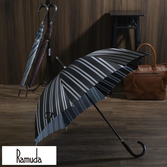 Ramuda メンズ 傘 65cm 甲州織 レジメン ストライプ 8本骨 鉄木持ち手 UV加工 細巻き  男性 高級 雨傘 ビジネス 大人 スマート 紳士傘 通勤 ラッピング 可 プレゼント  の通販は 16,500円