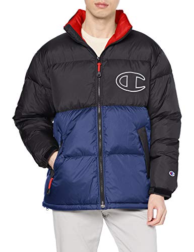 [チャンピオン] ダウンジャケット アウター 撥水 保温 裾ドローコード 配色切り替え ビッグCロゴ刺繍 C3-S607 メンズ ブラック Mサイズ