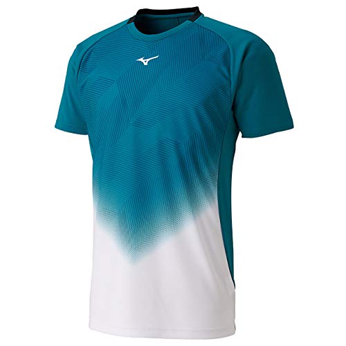[Mizuno] テニスウェア ゲームシャツ半袖 ストレッチ 細身 ソフトテニス バドミントン 62JA9508 ホワイト×ブルーグラス Mサイズ