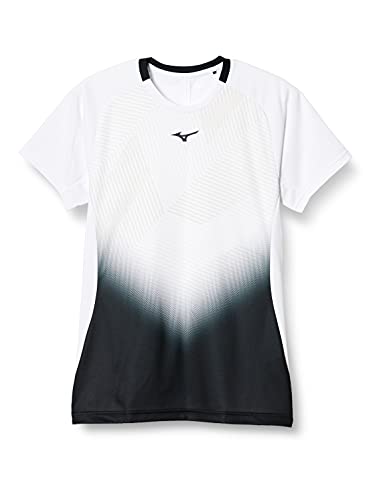 [Mizuno] テニスウェア ゲームシャツ半袖 ストレッチ 細身 ソフトテニス バドミントン 62JA9508 ブラック×ホワイト Mサイズ