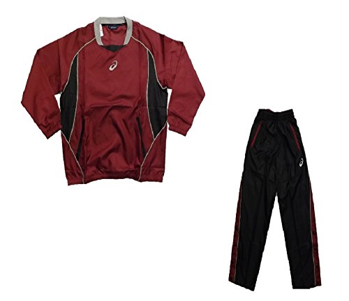 asics(アシックス) プルオーバージャケット・ウォームアップパンツ上下セット Lサイズ XBT122 XBT222 (2690)(9026)エンジ/ブラック