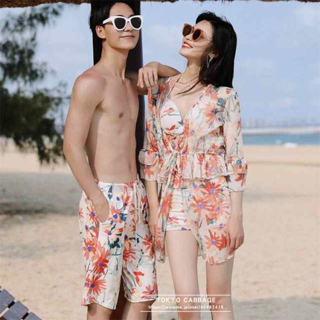ペア水着　水着 カップル ベア メンズ レディーズ カップル レギンス ダイビング 水着 女 ペアルック メンズ みずぎ ペアルック ペア水着 大きいサイズ フィットネクサーフパンツ 旅行用 メンズ水着 男性用 夏 海 プール 海外旅行 新婚旅行 おそろい お揃い 水着 pa-230317-02の通販は