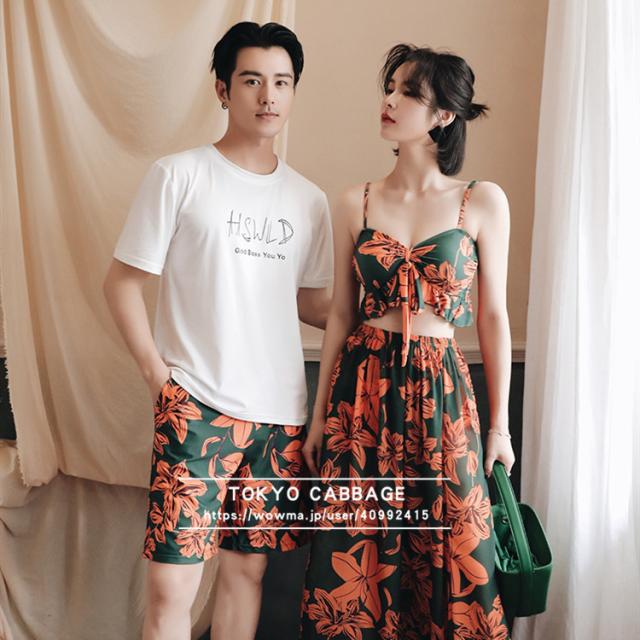 2021 ペア水着　水着セット　体型カバー　カップル水着　ワンピースタイプ　オールインワン　カラフル　体型カバー水着 サーフパンツ　pa　pa-210706-03の通販は