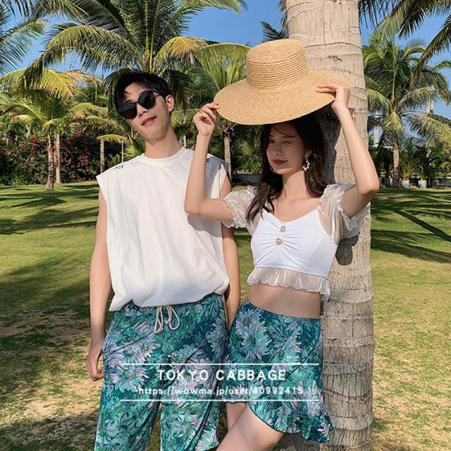 2021 ペア水着 水着セット 体型カバー カップル水着 ワンピースタイプ