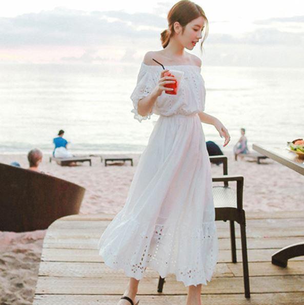 ホワイト レース ゆったり ワンピース ロング丈 オフショルダー 夏服 秋服 韓国 ファッションの通販はau Pay マーケット Happy And Active