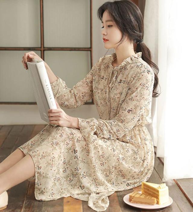 Saleセール プリント 花柄 シフォン ロングワンピース リボンタイ ハイネック 長袖 サイドスリット ギャザースカート ワンピ 通勤 デート お出かけ 待望の再販 Farmerscentre Com Ng