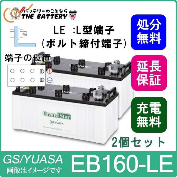 2個セット 保証付 EB160 LE L形端子 ボルト締付端子 蓄電池 自家発電 GS YUASA ユアサ 小形電動車用鉛蓄電池