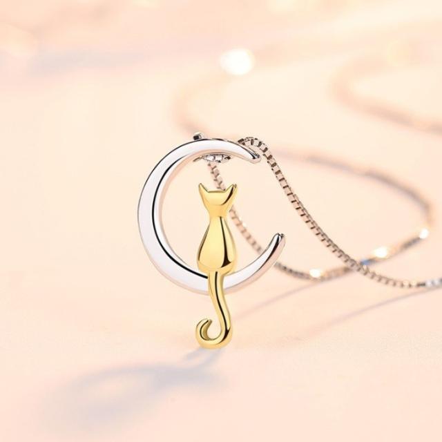 ネックレス レディース 猫ペンダント 月の上の猫 可愛い プラチナ仕上げ シルバー925 ゴールド 女性 人気 娘 誕生日 クリスマスプレゼンの通販はau Pay マーケット ｒａｉｎｂｏｗｇｉｒｌ