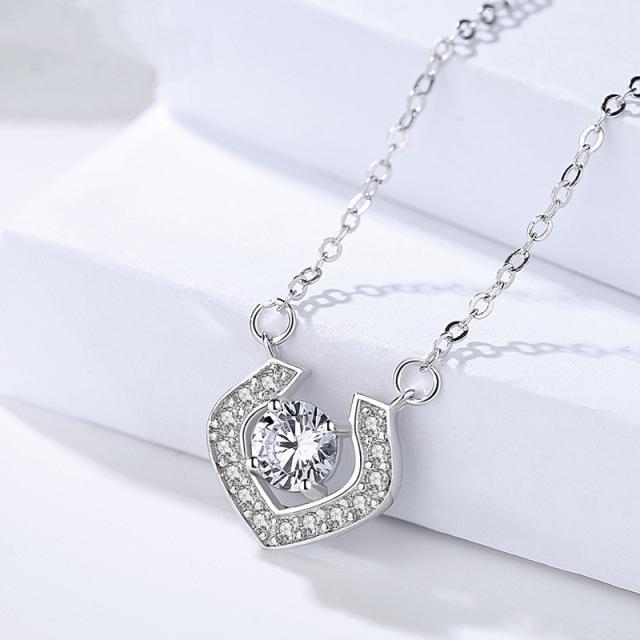 ネックレス レディース/計15粒 0.81カラット/馬蹄ネックレス/プラチナ仕上げ シルバー925/人気 誕生日プレゼント 記念日 女性 お守り お祝いギフト_2