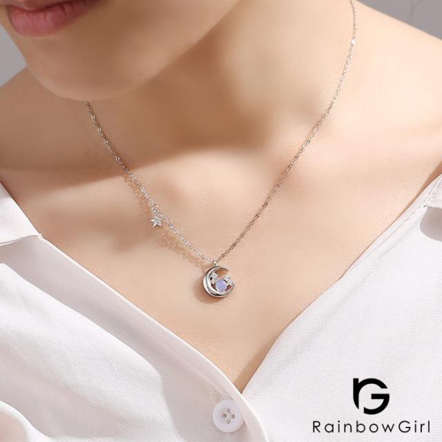 ネックレス レディース 星月 星型 月型 ムーンストーン 誕生石 シルバー925 プラチナコーテイング 彼女 妻 娘 人気 誕生日プレゼント