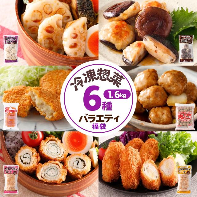肉 冷凍 惣菜 福袋 グルメ 6種 セット 1.6kg 肉だんご コロッケ 牛肉 肉詰め れんこん しいたけ 鶏肉 チキンロールカツ 梅しそ チーズ 冷凍食品 送料無料 大容量 業務用 惣菜 詰合せ 弁当 おかず パーティー 食品 ギフト 揚げるだけ 運動会 お試し