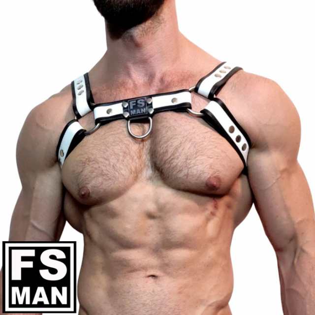 男性用イタリア本革ハーネス メンズ レザー ボンテージ コスプレ ステージ パーティ Gogo 衣装 FS Man エフエスマン ハーネスBulldog Wh