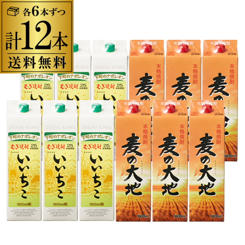送料無料 麦の大地6本 いいちこ6本 麦焼酎飲み比べ 12本セット パック 1.8L 25度 一升 福徳長酒類 三和酒類 福岡県 大分県 麦焼酎 長S