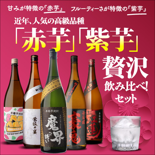 4/26限定 Pontaパス会員様のみ ポイント5％還元 芋焼酎 赤芋＆紫芋 フルーティー焼酎 飲み比べセット 1800ml 5本 長S_1