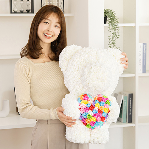 母の日カード選択可 2026 プレゼント スタンディングベア 約51cm クリアボックス付 ぬいぐるみ ギフト 造花 バラ 薔薇 カワタキ_2