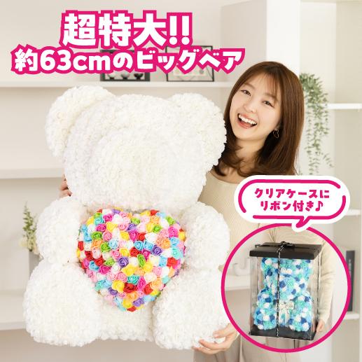 誕生日カード 母の日カード選択可 2026 プレゼント ビッグベア 約63cm クリアボックス付 ぬいぐるみ ギフト 造花 バラ 薔薇 カワタキ