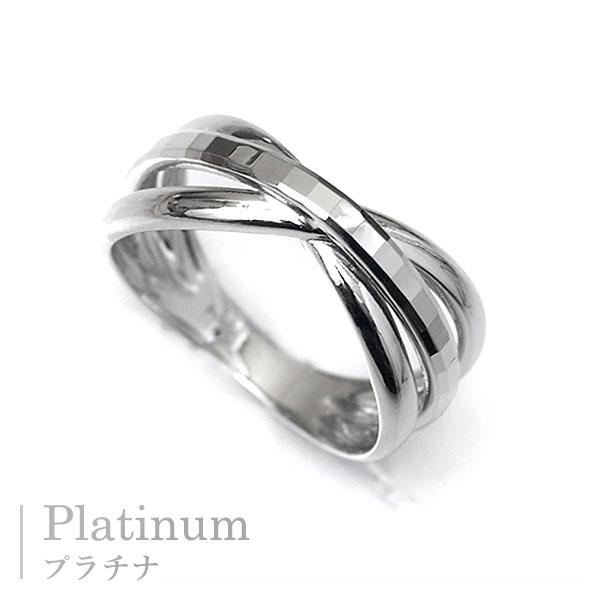 指輪 プラチナリング カット加工 キラキラ 多面 カットリング クロス リボン デザイン リング Pt900 記念日 の通販は