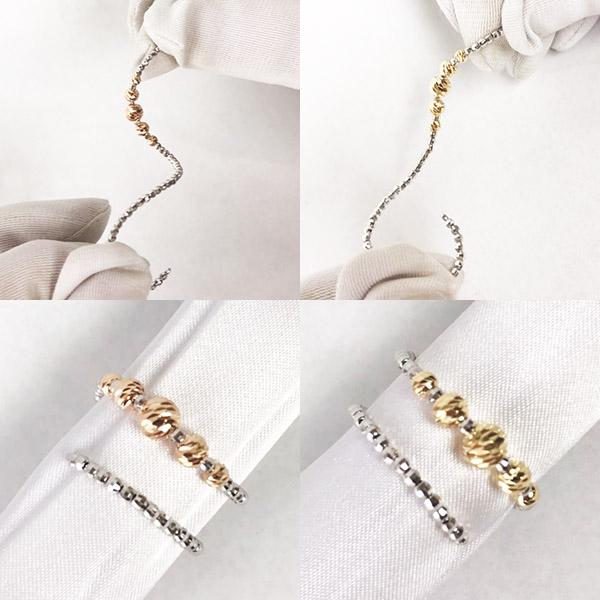 18金 リング 2連調 5mm玉入り ミラーボール K18 コイルリング カットボール スパイラル 指輪 形状記憶ワイヤー入り フリーサイズ K18PGピンクゴールド×ホワイトゴールド / K18YGイエローゴールド×ホワイトゴールドの通販は