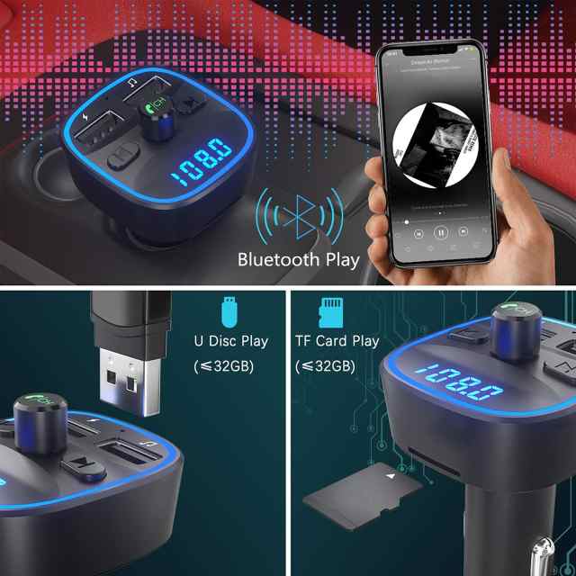 2 Bluetooth Fmトランスミッター 充電器 充電 音楽再生 ハンズフリー スマホ シガーソケット Sdカード Usb 無線 車載 車内 の通販はau Pay マーケット T Aストアー