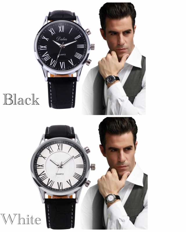 腕時計 メンズ 時計 レザー 革 ベルト ビジネス アナログ クォーツ ウォッチ ギリシャ文字 時計 ブラック ホワイトの通販はau Pay マーケット T Aストアー