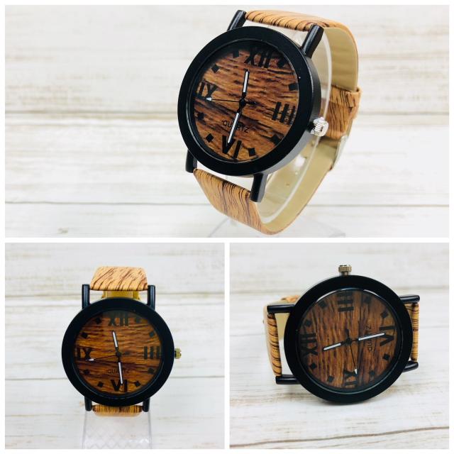 1 ウッド 腕時計 時計 アンティーク風 木製風 ローマ数字 ウッド