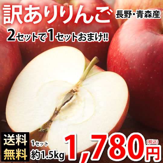 りんご 訳あり リンゴ 送料無料 約1 5kg 長野 青森県産 2セット注文で1セットおまけ お取り寄せ サンふじ つがる ジョナゴールド ふじ の通販はau Pay マーケット Foodys