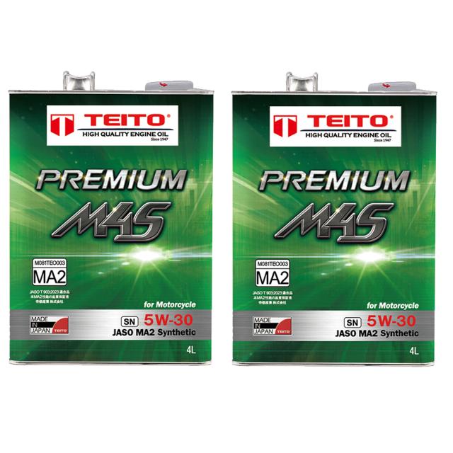 【送料無料】【TEITO】 【4573512810284】【4Lオイルの2本セット(M4S)】 バイク エンジンオイル 5W-30 4L 100%化学合成油 MA2規格適合 PREMIUM M4S 10w40 カワサキ ヤマハ ホンダ スズキ等の4サイクルエンジンに。オートバイ用 日本製 耐熱 耐久性