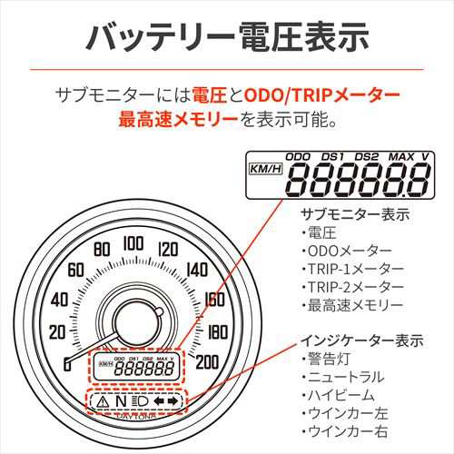 DAYTONA(デイトナ) 【4909449634684】 44202 VELONA(ヴェローナ) バイク用 電気式 スピードメーター インジケーター付き 電圧計 ブラ