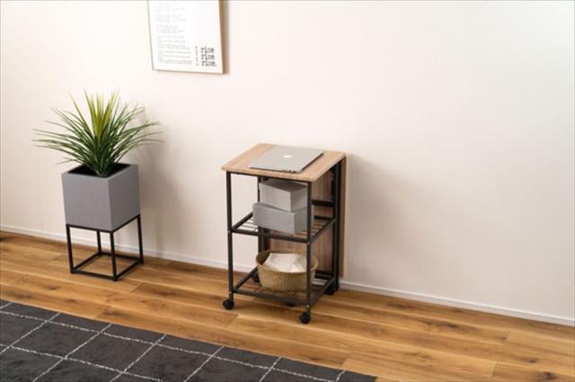 東谷 あづまや  【4985155237814】 バタフライデスク オープンラック ナチュラル サイドテーブル ワゴン キャスター付き 目隠し収納 スチールの通販は