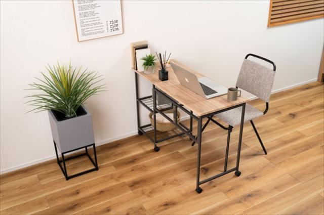 東谷 あづまや  【4985155237814】 バタフライデスク オープンラック ナチュラル サイドテーブル ワゴン キャスター付き 目隠し収納 スチールの通販は