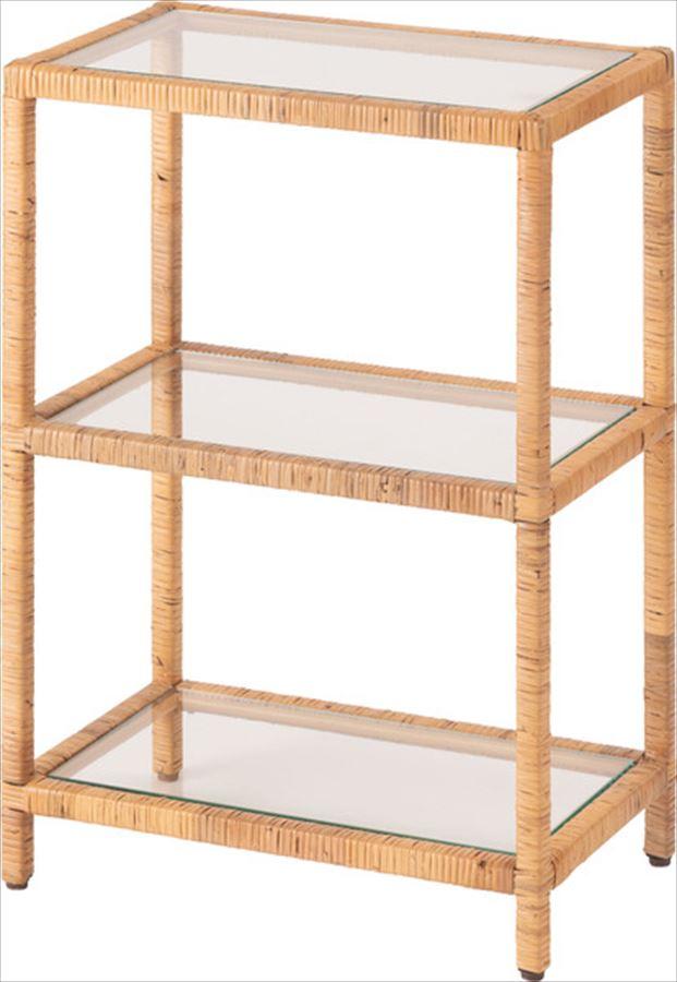 東谷 あづまや  【4985155241439】 ガラスシェルフ GUY-258 ナチュラル ラタン 籐 収納棚 オープンラック 3段 見せる収納 シンプル 北欧 強化ガラスの通販は 18,595円
