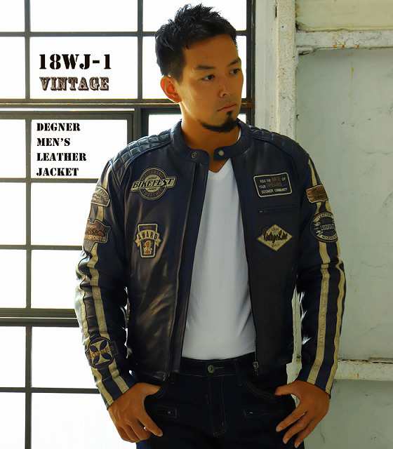 【デグナー(DEGNER)】 18WJ-1 ワックスシープレザージャケット　ネイビー　M L XL