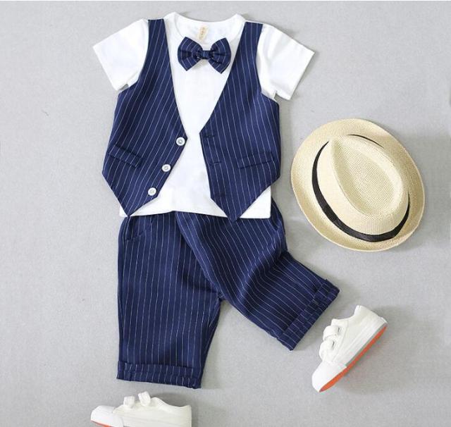 ストライプ 子供服 キッズ 男児 3点セット男の子 卒業式七五三フォーマル ジュニア 結婚式90 130 半袖tシャツ ベスト風 短パンツの通販はau Pay マーケット 山室商店