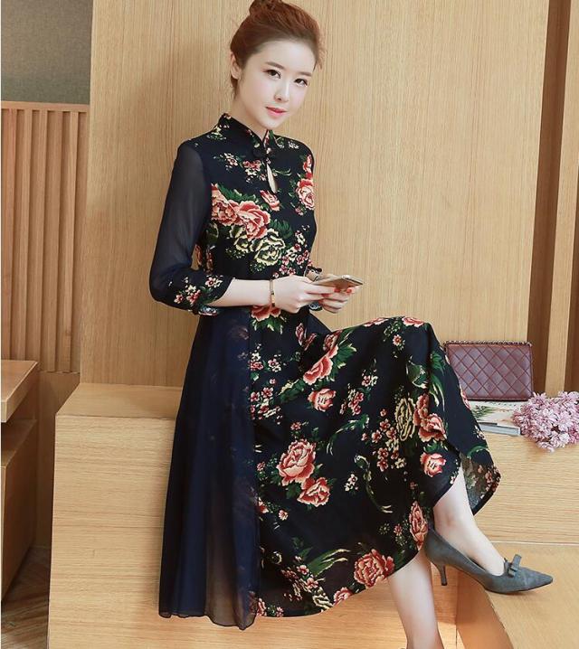 お呼ばれ 長袖ワンピース 大人 パーティードレス 二次会結婚式フォーマル セクシー エレガント プリント マキシ丈ワンピ ママ 40代50代の通販はau Pay マーケット 山室商店